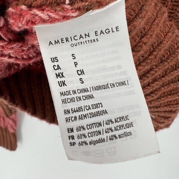 American Eagle Chunky Knit Striped Boxy Fit Henley Cropped Sweater Size Small - Picture 5 of 7